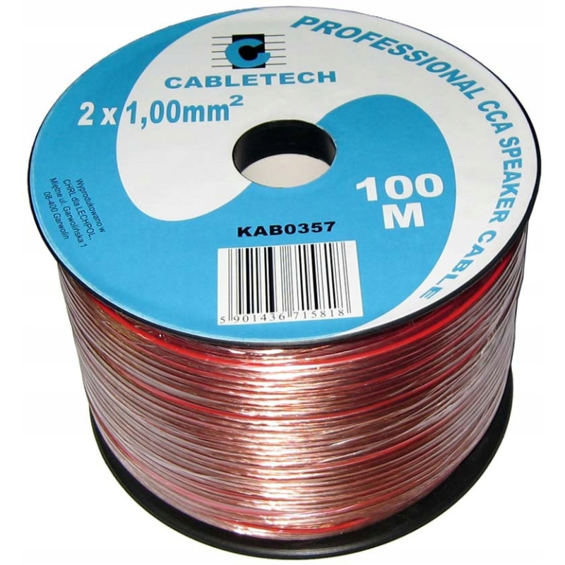 Kabel głośnikowy przezroczysty CCA 2x1mm² 100m