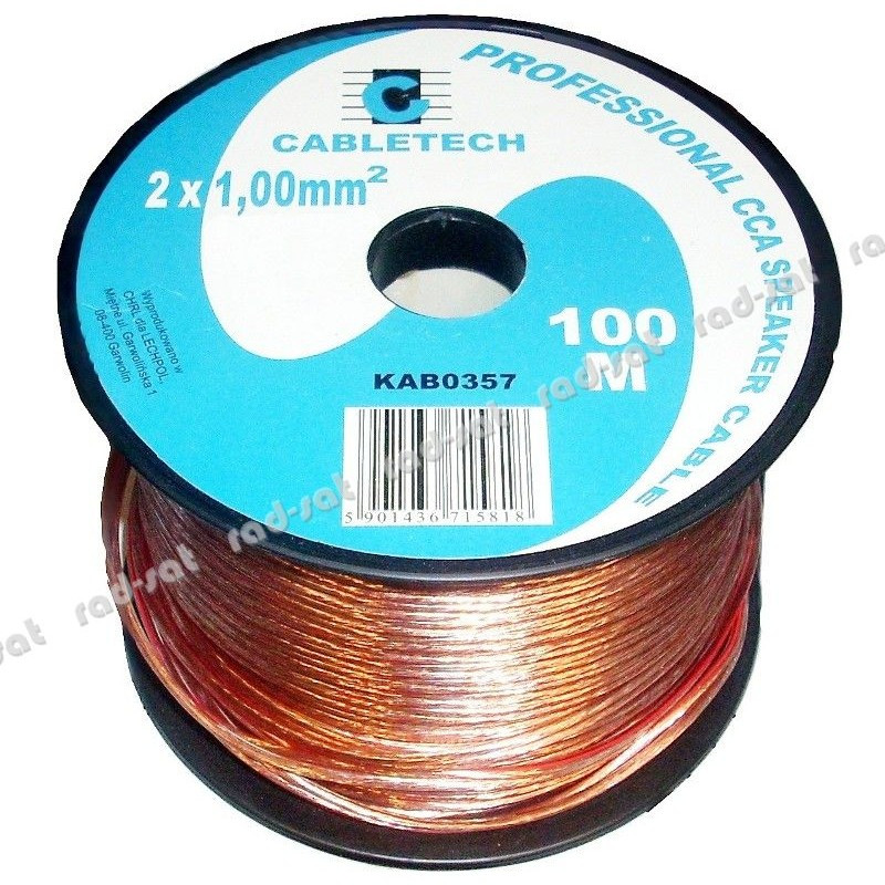 Kabel głośnikowy przezroczysty CCA 2x1mm² 100m
