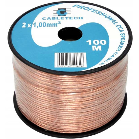 Kabel głośnikowy przezroczysty CCA 2x1mm² 100m