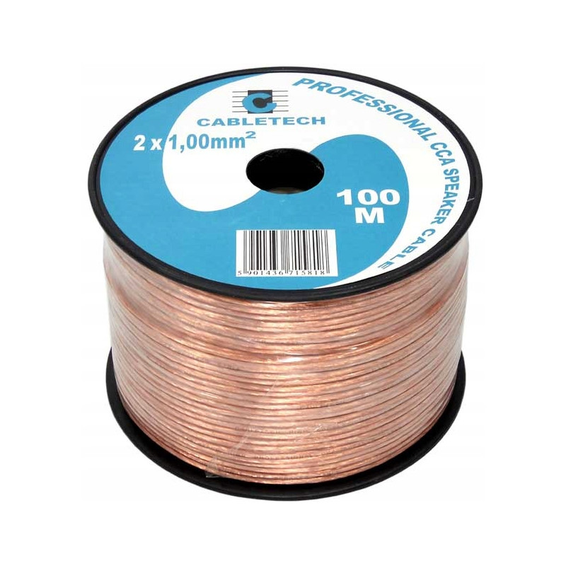 Kabel głośnikowy przezroczysty CCA 2x1mm² 100m