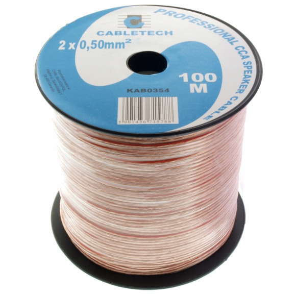 Kabel głośnikowy przezroczysty CCA 2x0,5mm² 100m