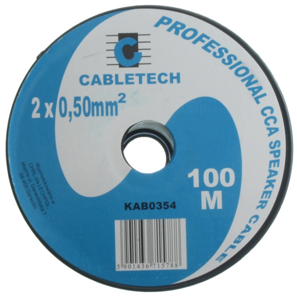 Kabel głośnikowy przezroczysty CCA 2x0,5mm² 100m