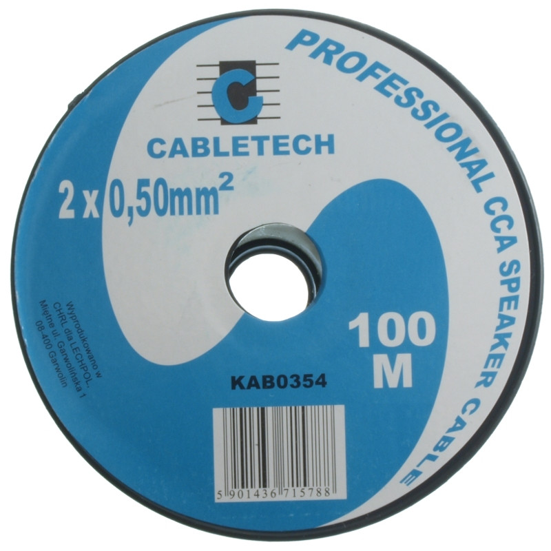 Kabel głośnikowy przezroczysty CCA 2x0,5mm² 100m
