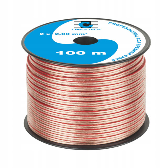 Kabel głośnikowy przezroczysty CCA 2x2mm² 100m