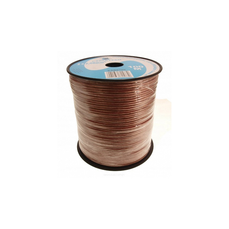 Kabel głośnikowy przezroczysty CCA 2x2mm² 100m