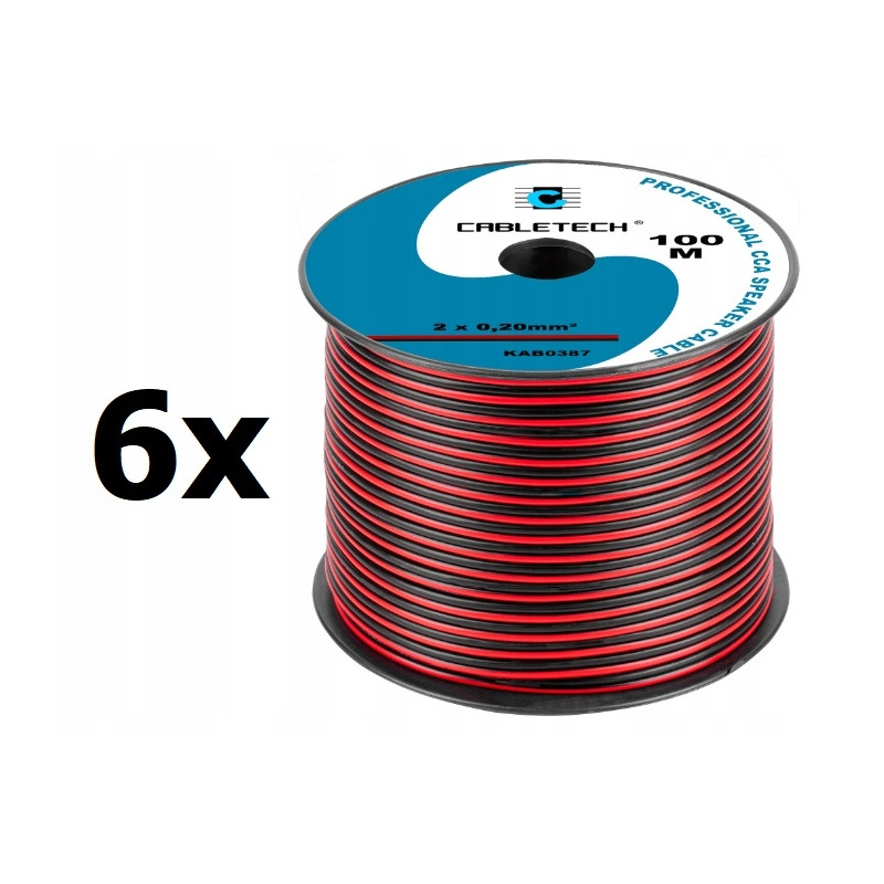 Kabel głośnikowy czarno-czerw. CCA 2x0,2mm² 100m