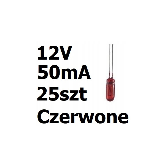 Żarówka miniaturowa czerwona 3x7mm 12V 50mA 25szt