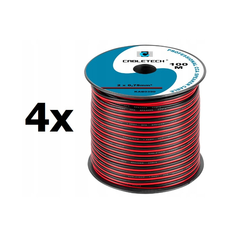 Kabel głośnikowy czerwono-czarny CCA 2x0,75mm 100m 4rolki