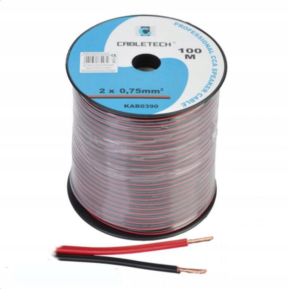 Kabel głośnikowy czerwono-czarny CCA 2x0,75mm 100m 4rolki