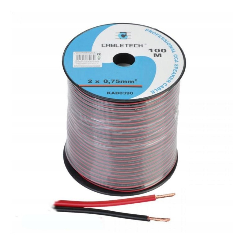 Kabel głośnikowy czerwono-czarny CCA 2x0,75mm 100m 4rolki