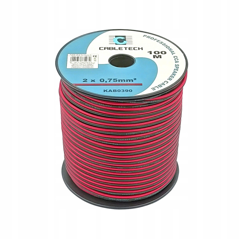 Kabel głośnikowy czerwono-czarny CCA 2x0,75mm 100m 4rolki