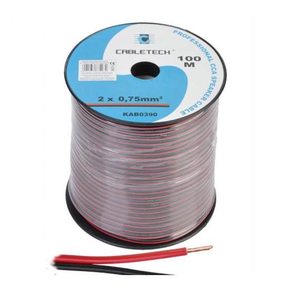 Kabel głośnikowy czerwono-czarny CCA 2x0,75mm 100m 4rolki