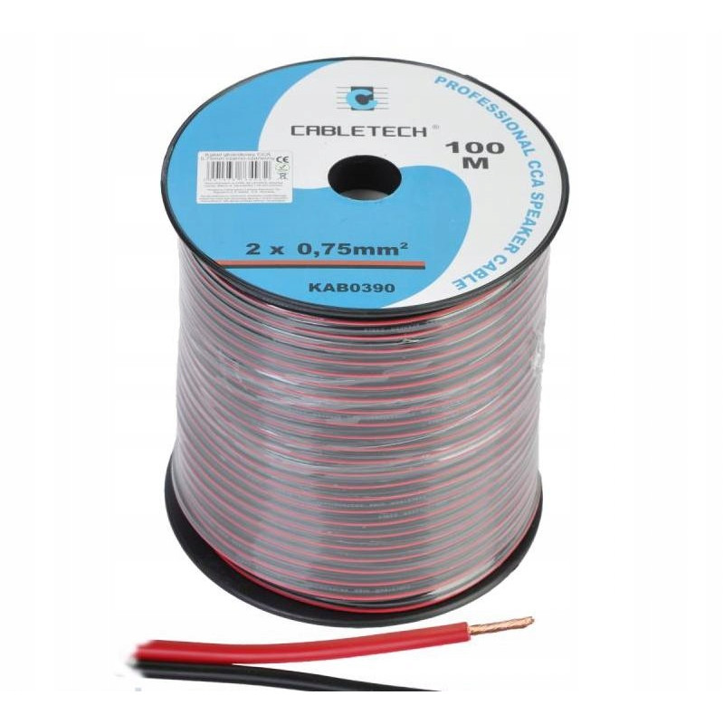 Kabel głośnikowy czerwono-czarny CCA 2x0,75mm 100m 4rolki