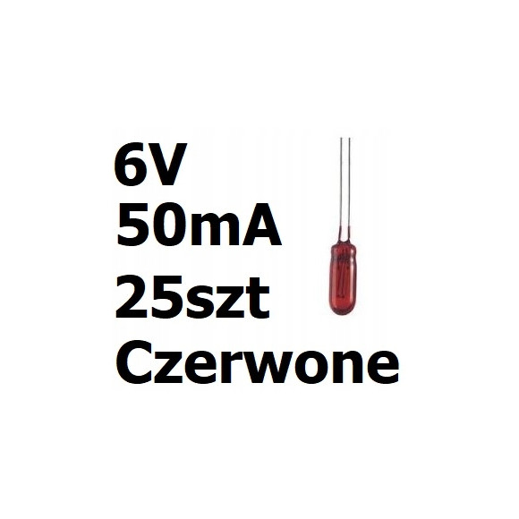 Żarówka miniaturowa czerwona 3x7mm 6V 50mA 25szt
