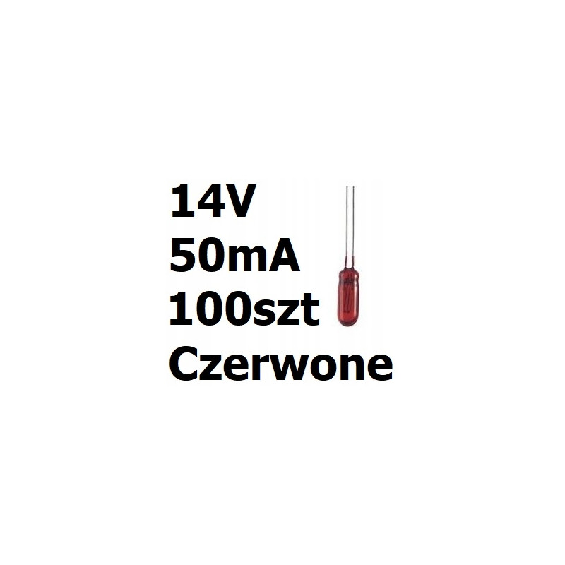 Żarówka miniaturowa czerwona 3x7mm 14V 50mA 100szt