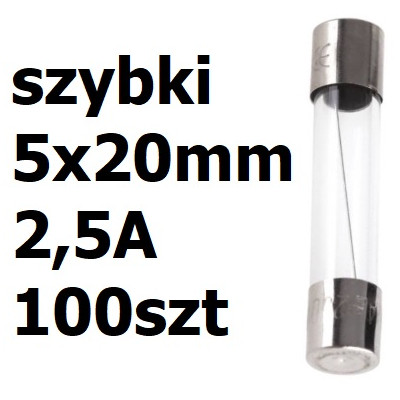 Bezpiecznik szklany rurkowy 5x20mm 2,5A 250V 100szt.