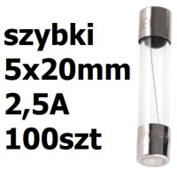 Bezpiecznik szklany rurkowy 5x20mm 2,5A 250V 100szt.