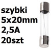 Bezpiecznik szklany rurkowy 5x20mm 2,5A 250V 20szt.