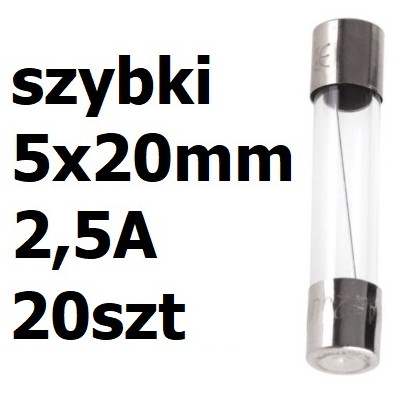 Bezpiecznik szklany rurkowy 5x20mm 2,5A 250V 20szt.