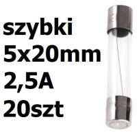 Bezpiecznik szklany rurkowy 5x20mm 2,5A 250V 20szt.