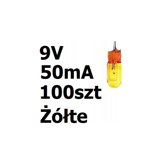 Żarówka miniaturowa żółta 3x7mm 9V 50mA 100szt