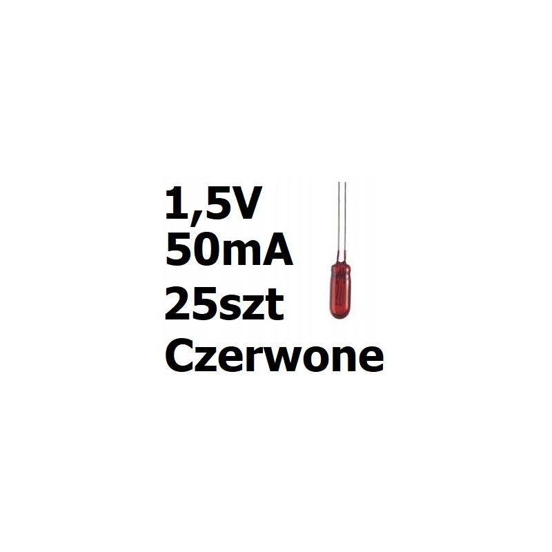 Żarówka miniaturowa czerwona 3x7mm 1,5V 50mA 25szt