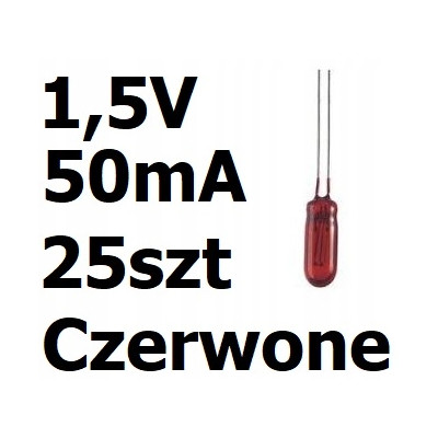 Żarówka miniaturowa czerwona 3x7mm 1,5V 50mA 25szt