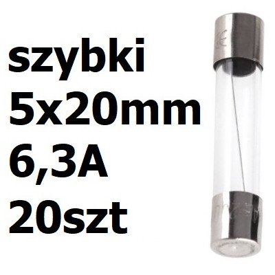 Bezpiecznik szklany rurkowy 5x20mm 6,3A 250V 20szt.