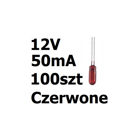 Żarówka miniaturowa czerwona 3x7mm 12V 50mA 100szt