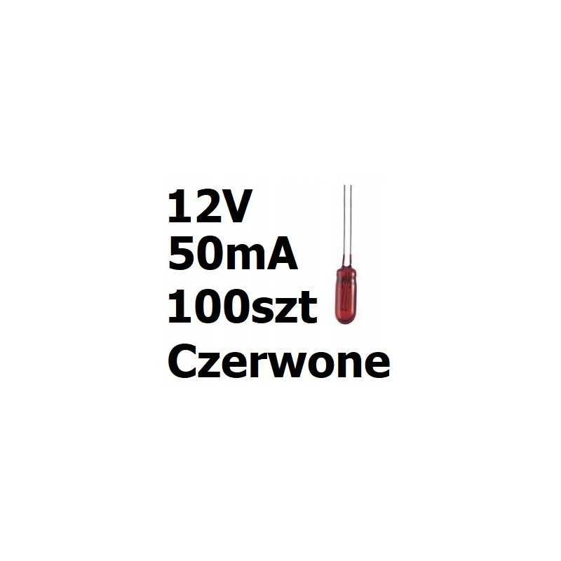 Żarówka miniaturowa czerwona 3x7mm 12V 50mA 100szt