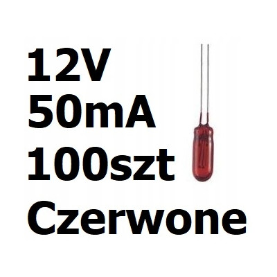 Żarówka miniaturowa czerwona 3x7mm 12V 50mA 100szt