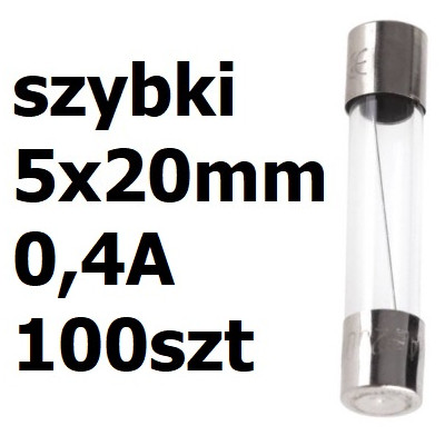 Bezpiecznik szklany rurkowy 5x20mm 0,4A 250V 100szt.