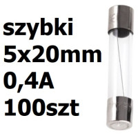 Bezpiecznik szklany rurkowy 5x20mm 0,4A 250V 100szt.