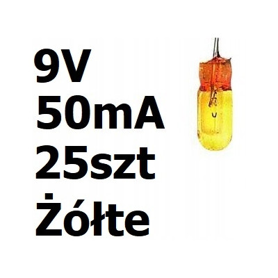 Żarówka miniaturowa żółta 3x7mm 9V 50mA 25szt