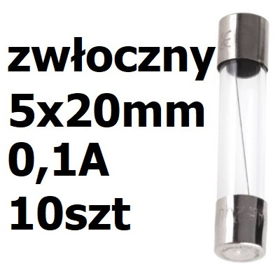 Bezpiecznik szklany rurkowy zwłoczny 5x20mm 0,1A 250V 10szt