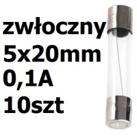 Bezpiecznik szklany rurkowy zwłoczny 5x20mm 0,1A 250V 10szt