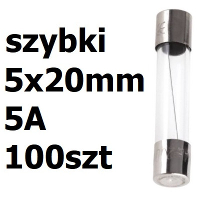 Bezpiecznik szklany rurkowy 5x20mm 5A 250V 100szt.