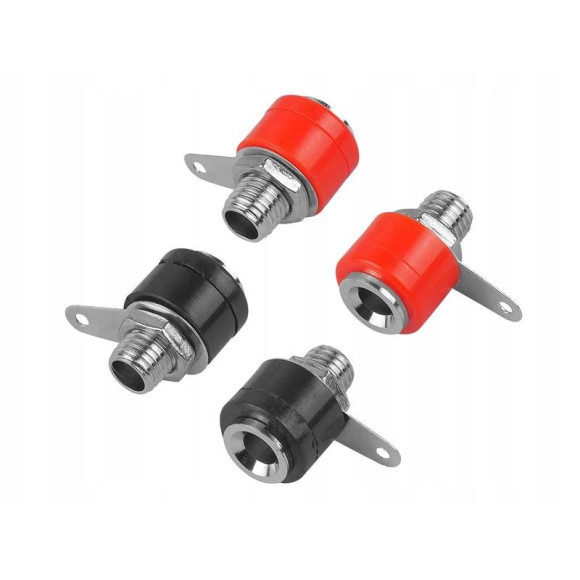 Gniazdo bananowe montażowe plastikowe 4szt (2x czarne, 2x czerwone)