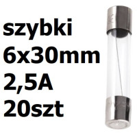 Bezpiecznik szklany rurkowy 6x30mm 2,5A 250V 20szt.
