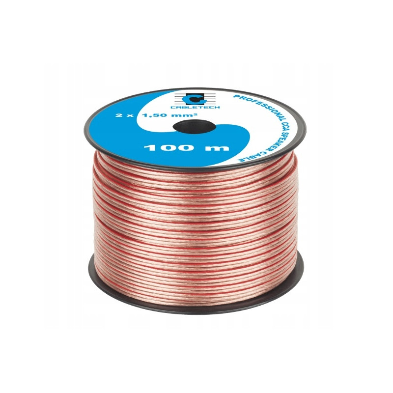 Kabel głośnikowy przezroczysty CCA 2x1,5mm² 100m