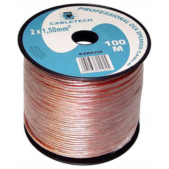 Kabel głośnikowy przezroczysty CCA 2x1,5mm² 100m