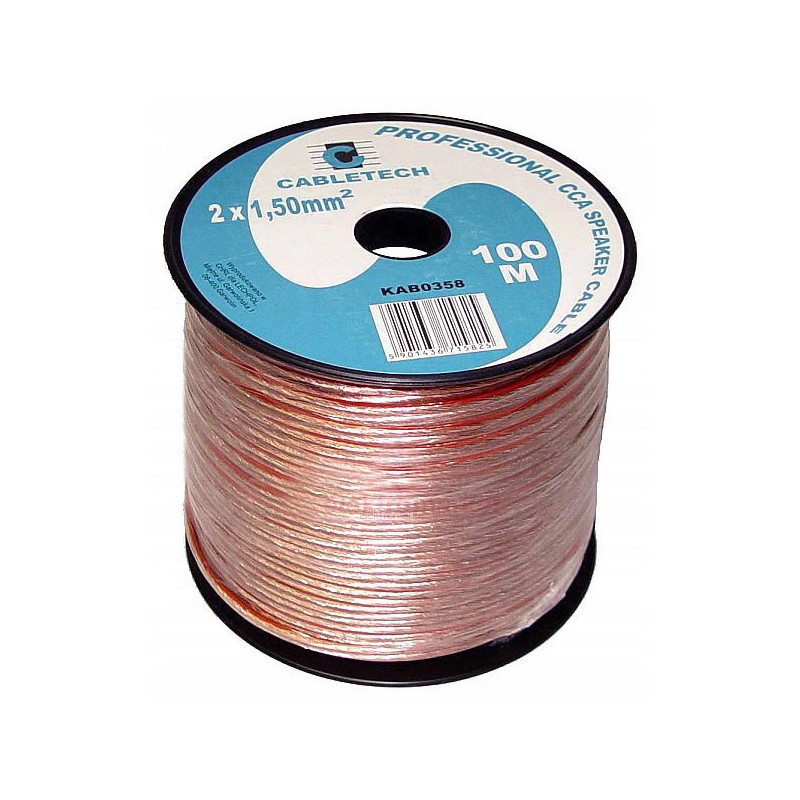 Kabel głośnikowy przezroczysty CCA 2x1,5mm² 100m