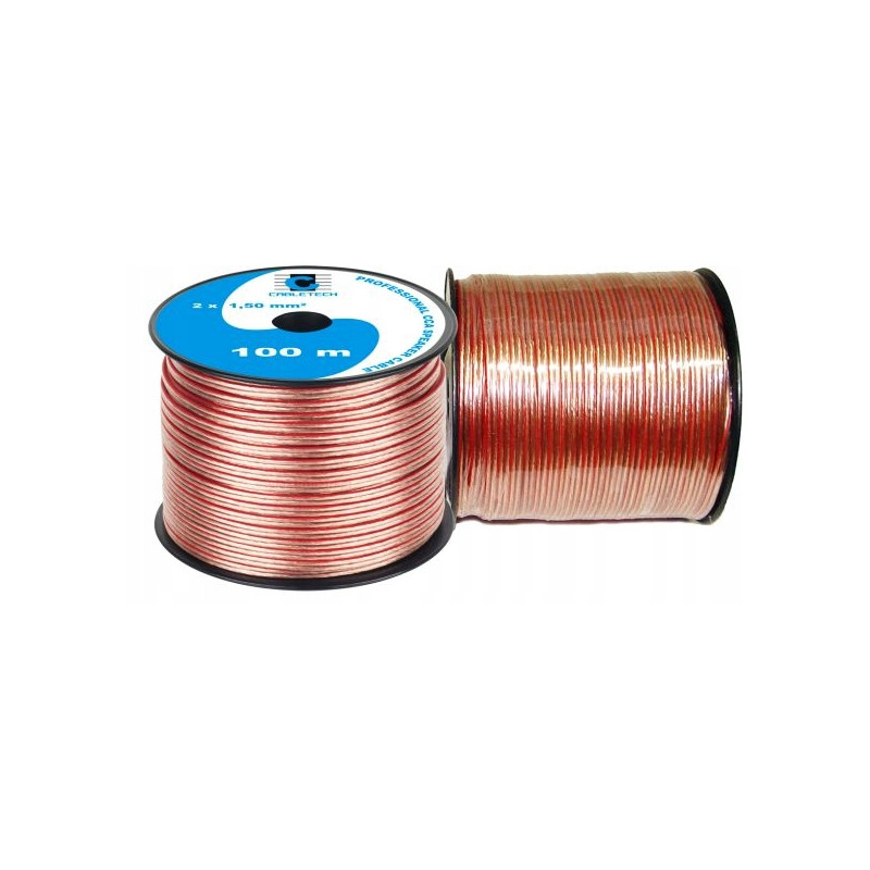 Kabel głośnikowy przezroczysty CCA 2x1,5mm² 100m