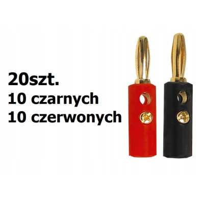 Wtyk bananowy skręcany pozłacany 20szt (10 zestawy)