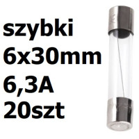 Bezpiecznik szklany rurkowy 6x30mm 6,3A 250V 20szt.