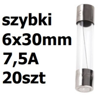 Bezpiecznik szklany rurkowy 6x30mm 7,5A 250V 20szt.