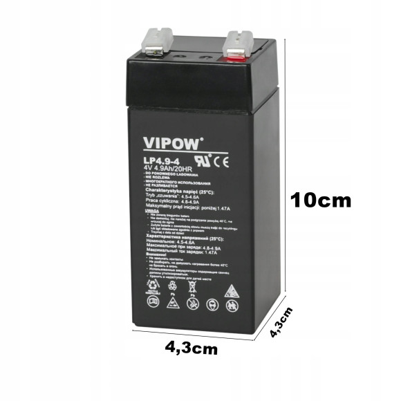 Akumulator żelowy VIPOW 4V/4.9Ah 1szt
