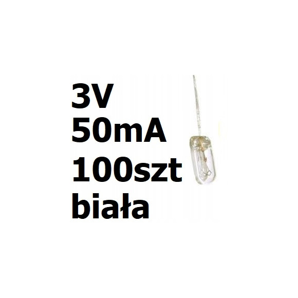 Żarówka miniaturowa biała 3x7mm 3V 50mA 100szt
