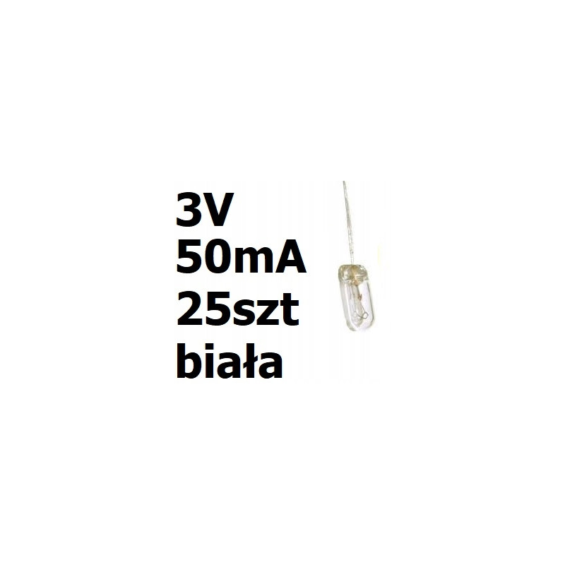 Żarówka miniaturowa biała 3x7mm 3V 50mA 25szt