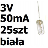 Żarówka miniaturowa biała 3x7mm 3V 50mA 25szt